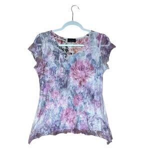 Y2K Romantic Floral Lace Fairycore Womens Medium Coquette Whimsical Top Shirt